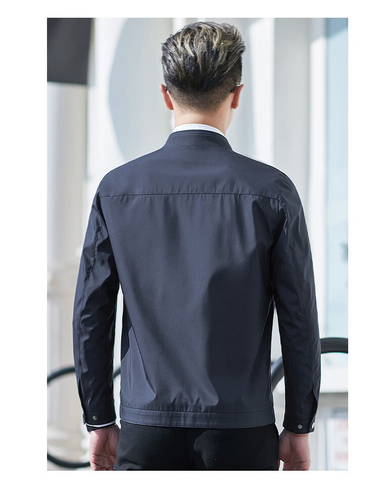 Caesar Stand Collar Jacket Men Spring Windproof Zip-up Business Casual Smooth Comfortable Commuter Coat 14