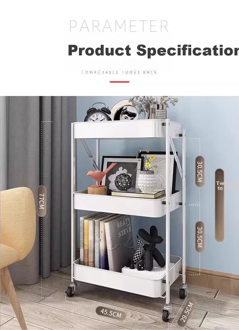 Jiaodu Folding Small Cart Multi-Layer Kitchen Storage Rack Multifunctional Floor Trolley Fruit and Vegetable Basket Organizer 7