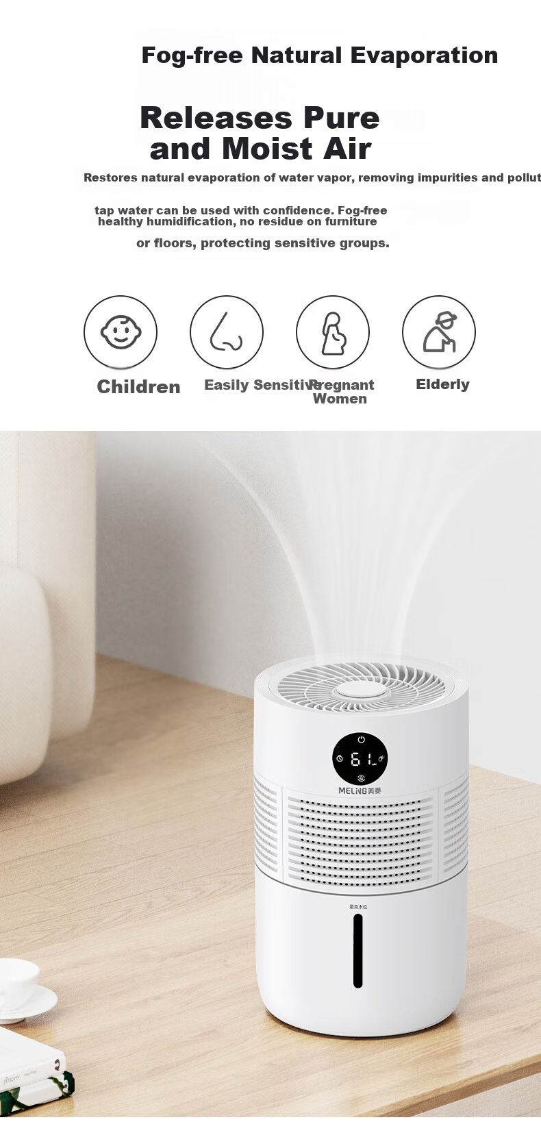 MeiLing Humidifier Home Bedroom Baby Silent Sterilization Mist-Free Air Conditioner Humidifier Pregnant Women Infant Small Desktop Large Capacity Annual Meeting Gift 2