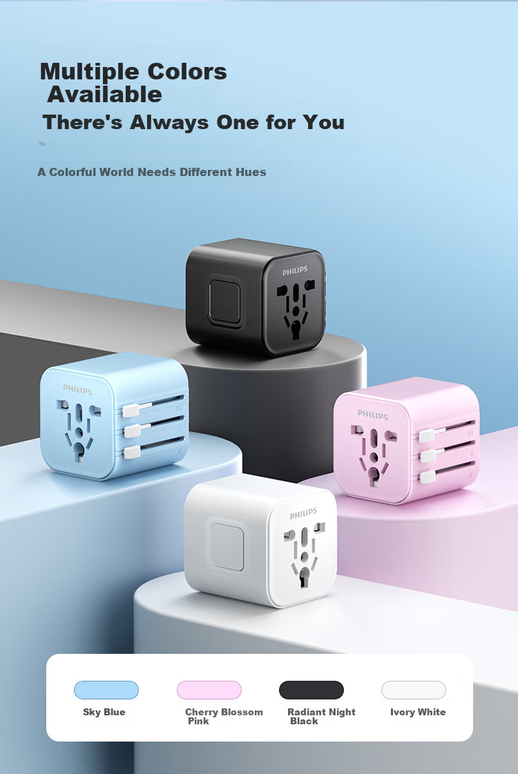 PHILIPS International Travel Adapter Plug Converter UK US EU AU Germany Japan Singapore Hong Kong Compatible 1A1C Charging 12W White 10