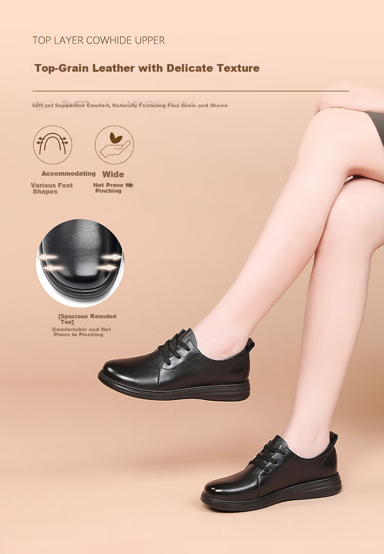 Red Dragonfly Women's Casual Leather Shoes Comfortable Breathable Soft Sole Lace-up Work Shoes WTB352011 Black Size 39 3