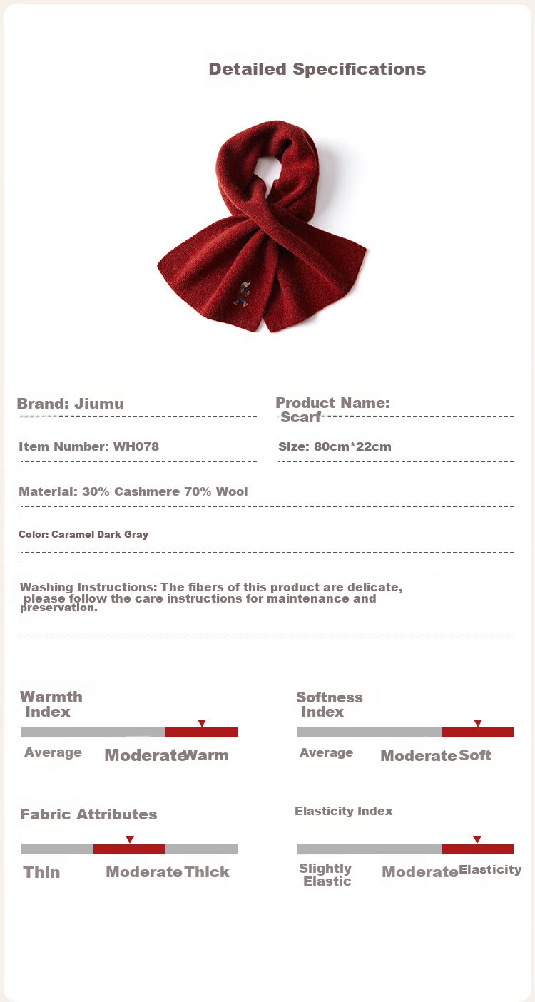 JIUMU Unisex Cashmere Small Scarf Autumn Winter Wool Warm Neck Warmer Short Scarf for Men and Women 11