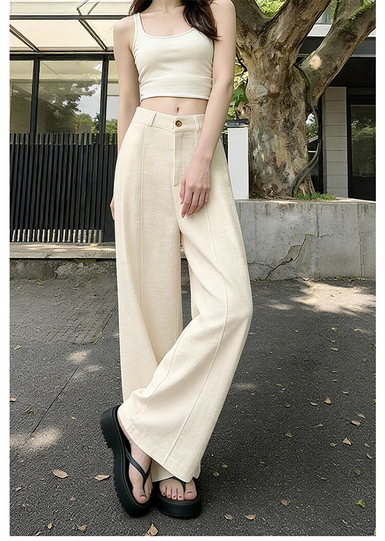 Free Style Wide-Leg Pants for Women Summer Thin 2026 New High Waist Loose Tencel Linen Straight Casual Pants 18