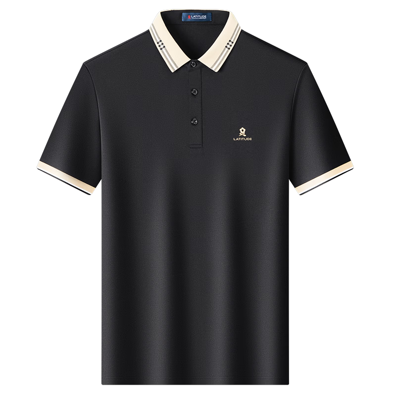 MONTAGUT Polo Shirt Short Sleeve for Men, Summer High-End Collared Cool Silk Breathable T-Shirt Half Sleeve, Black, 2XL/54