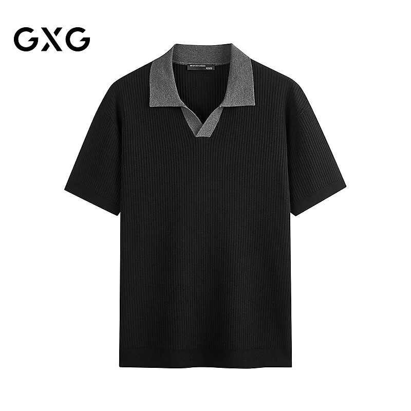 GXG Men's Micro-Structured Seagull Collar Knit Short Sleeve Polo Shirt Commuter Casual 2026 Summer New Arrival