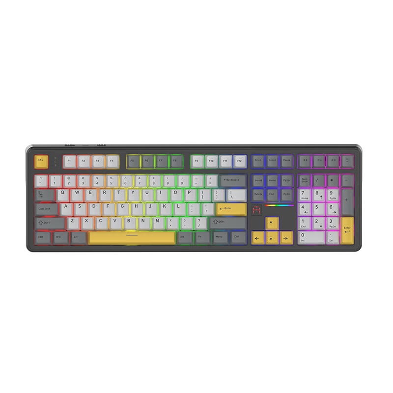 AJAZZ AK108 Tri-Mode Wireless Mechanical Keyboard Hot-Swappable 108 Keys 10000mAh Customizable RGB Screen Mechanical Keyboard Black Gray Yellow Flying Fish V2 Switches