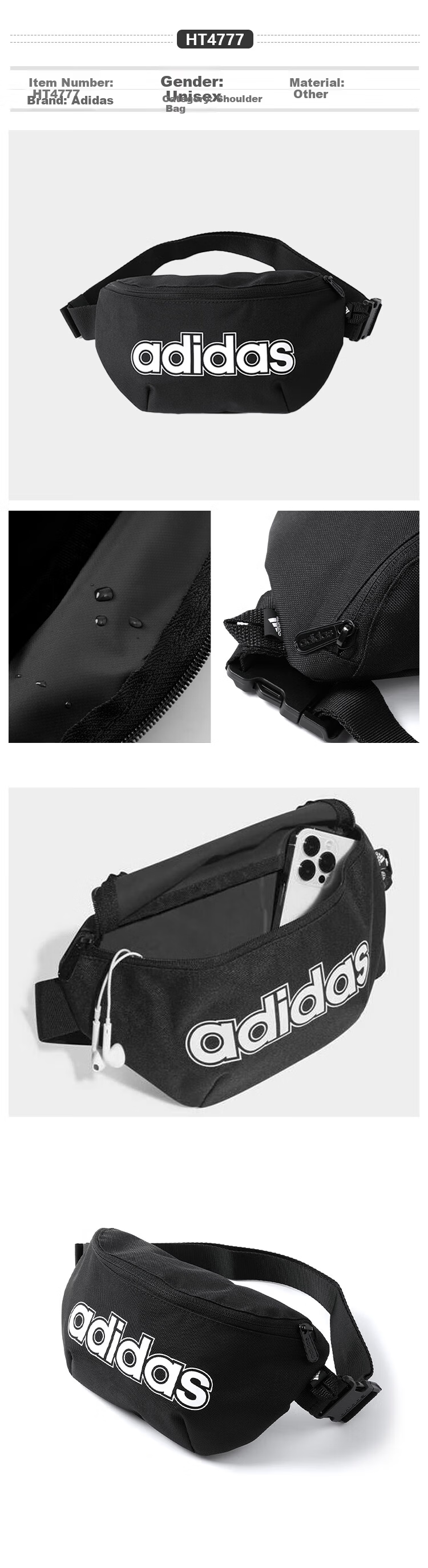 Adidas Unisex Versatile Outdoor Running Portable Casual Sports Shoulder Bag Waist Pack NS Size 1