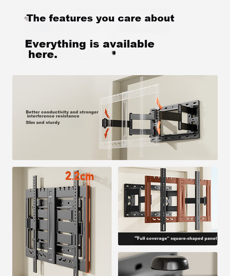 Junao Embedded Dual-Arm Telescopic TV Wall Mount Bracket, Extendable and Rotatable, Compatible with 75-110 Inch TVs, Universal for Xiaomi, Hisense, Skyworth, TCL 7