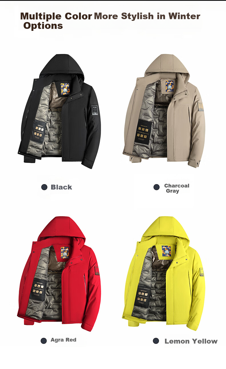 ROMON Men's Winter Wool Cotton Padded Jacket Cold-Resistant Warm Coat Ski Jacket ZH2512 Black 2XL 5