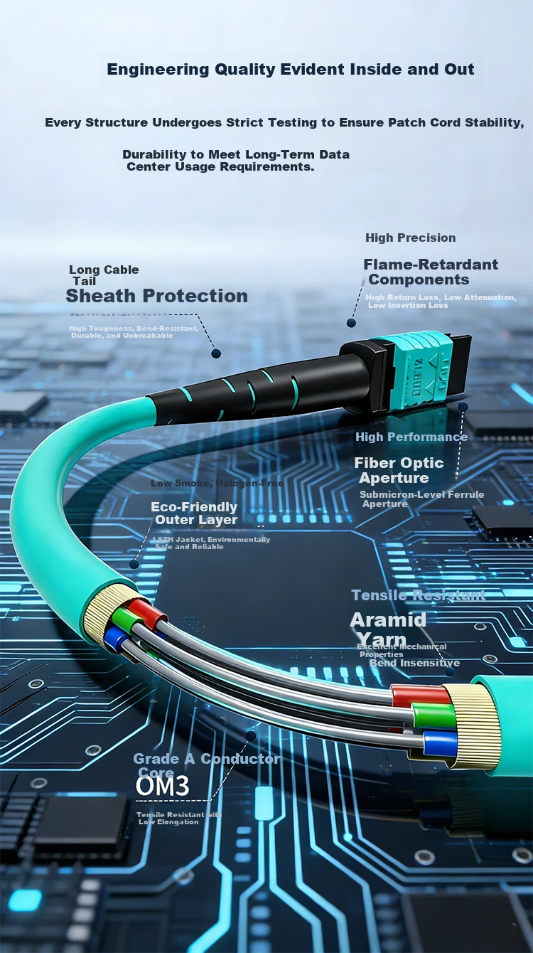 Sanze MPO-MPO Fiber Optic Patch Cord 8-Core OM4 Female 10G Multimode Tail Fiber B Polarity Compatible MTP 40G/100G Bundle Fiber Cable Network Cable 3m G4-PP803 1