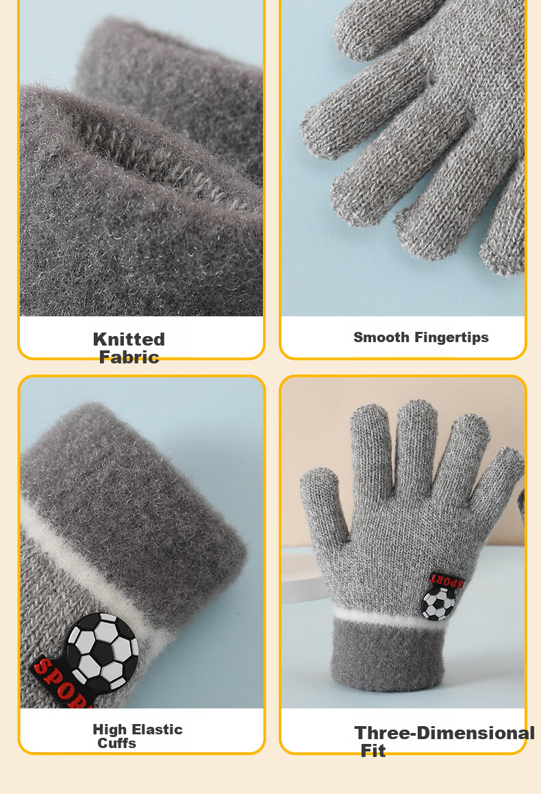 Langsha Children's Warm Gloves Small Football Autumn Winter Baby Full Finger Boys Girls Primary School Full Finger Gloves 6