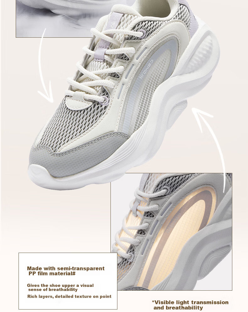 361° Women's Sports Shoes Mianyun Spring Summer Thick Sole Commuting Breathable Casual Retro Dad Shoes 682626703-1 6