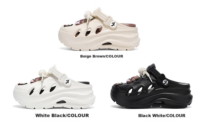 TonLion Women's Summer 2026 Hole Shoes Casual Thick-Soled Beach Sandals White Black Size 39/40 1