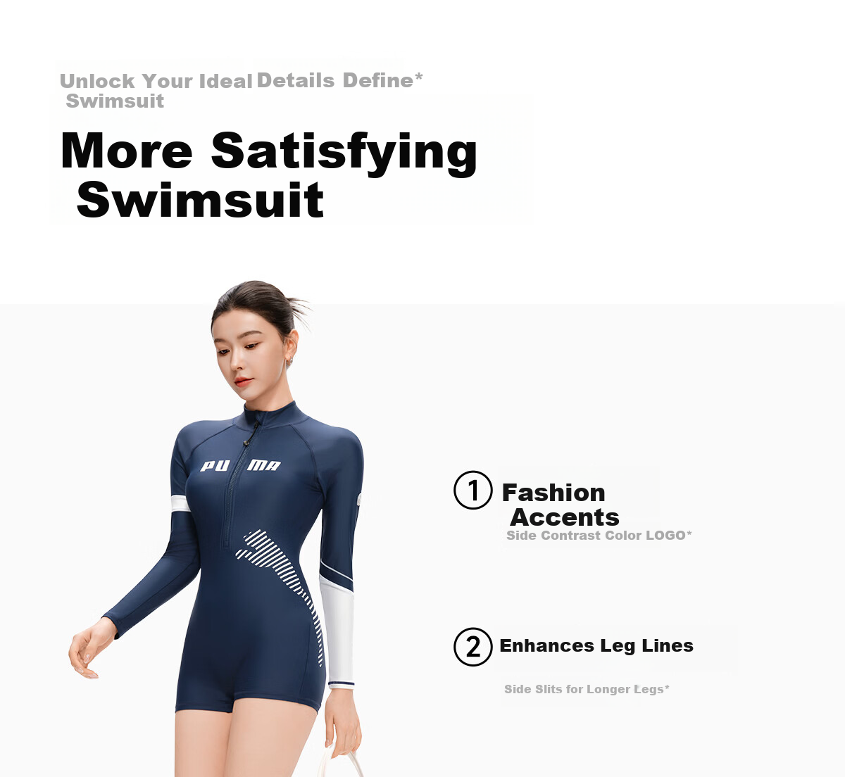 PUMA Women's Long Sleeve One-Piece Swimsuit UV Protection Surfing Swimwear for Swimming Pool Spa Premium Swimwear 18