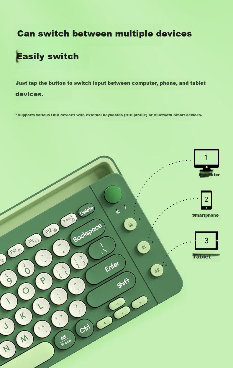 B.O.W Hangshi K650D Rechargeable Card Slot Stand iPad Tri-mode Wireless Bluetooth Keyboard Silent Compatible with Apple Huawei Xiaomi Tablet Phone Laptop Keyboard Cyan Green Indigo 2