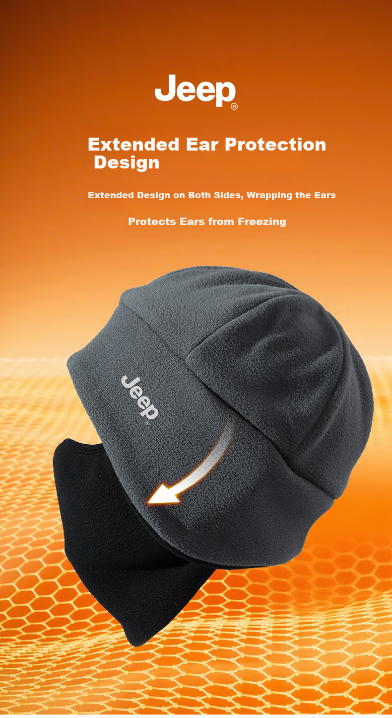 JEEP Winter Cycling Cap with Integrated Face Mask, Men's Warm Fleece Windproof Cold-Resistant Face, Ear, and Neck Protection, Black 5