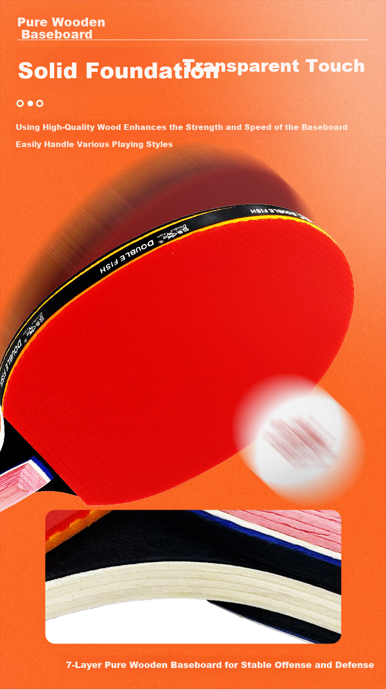 DOUBLE FISH Penhold and Shakehand Beginner Training Student Youth High Elasticity Sponge Table Tennis Paddle Competition Racket 6