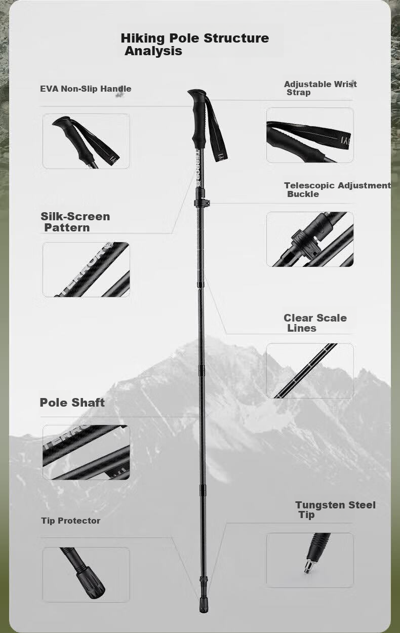 TERROR Carbon Fiber Folding Trekking Pole Carbon Fiber Hiking Stick Mountain Climbing Cane Outdoor Equipment Songyun Folding Carbon Fiber Black 2