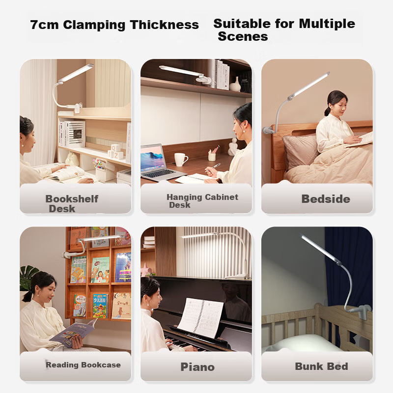 Haishibao Clip-On Eye Protection Desk Lamp Adjustable Bedside Reading Lamp for Students Dormitory Multi-Scene VL821A-D