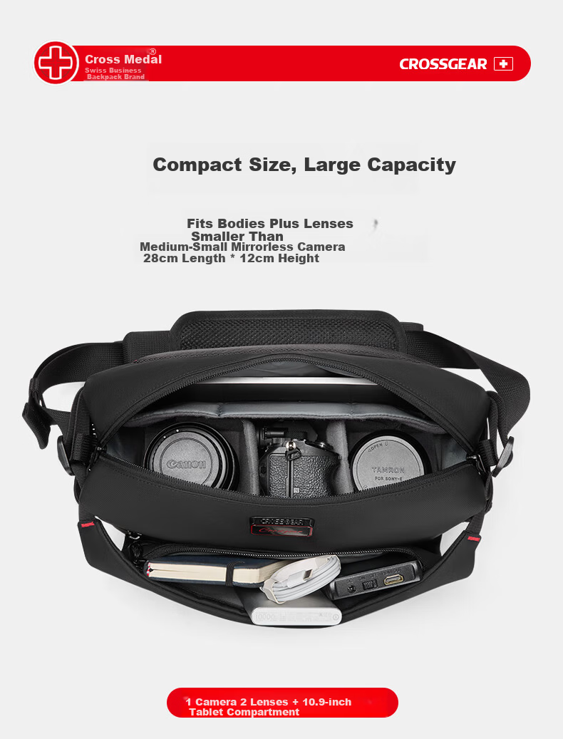 CROSSGEAR Chest Bag Single Shoulder Camera Bag for Mirrorless DSLR with Two Lenses Drone Storage Portable Casual Bag 1 4