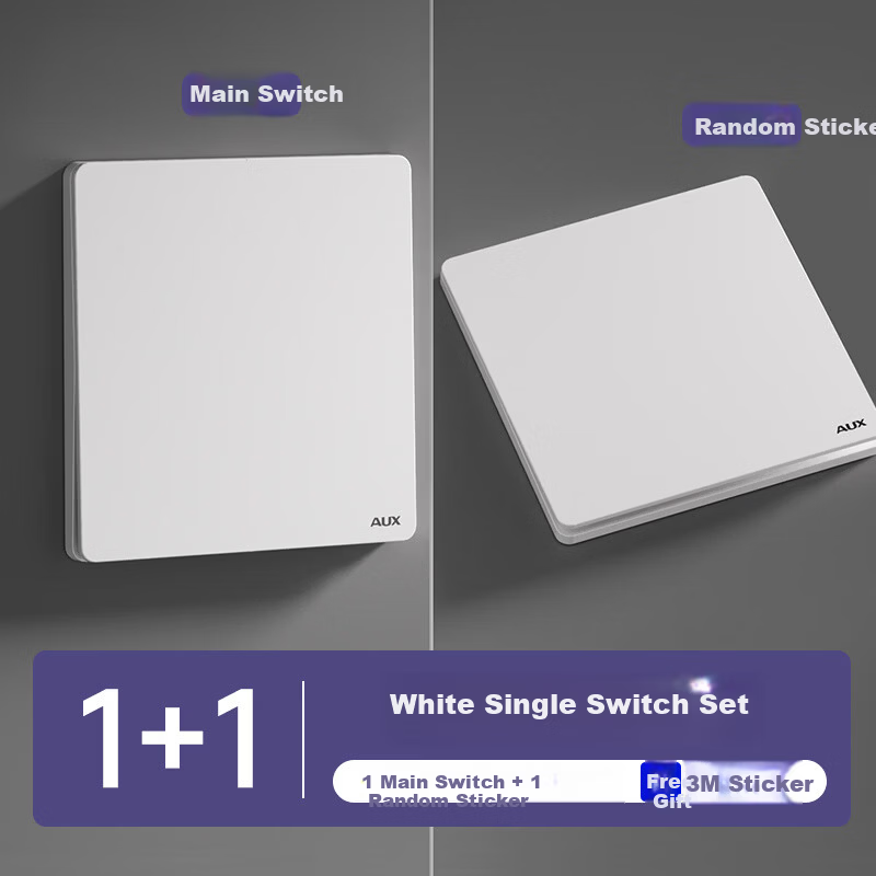 AUX Wireless Switch Wireless Dual Control Smart Remote Control Stick-on Home Mother-Child Panel Light Controller White Single-Gang + Stick-on + Battery