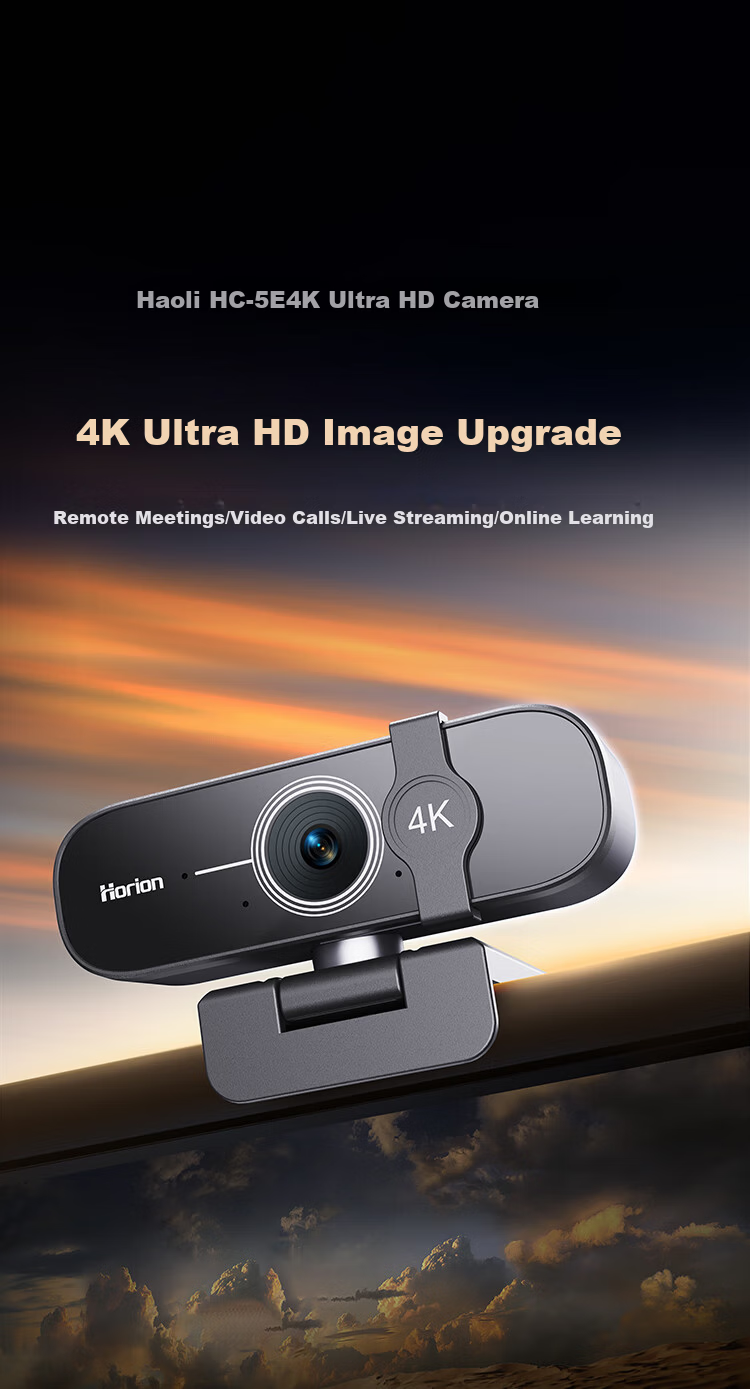 Haoli 4K HD USB External Computer Webcam 12MP Built-in Microphone Desktop Laptop Video Call Office Online Class Live Streaming Conference Universal 1