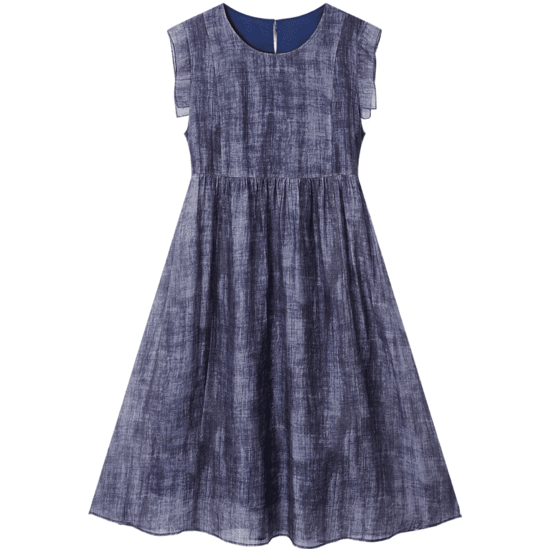 Demana [Breathable Tencel] Summer Ink-Style Print Round Neck Self-Tie Lightweight Dress for Women Premium Quality