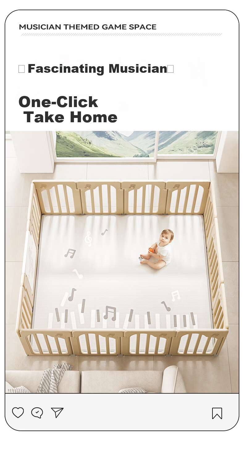 BG-BABYGO Musician Playpen Baby Crawling Mat Integrated Baby Safety Fence Indoor Home Child Barrier 14