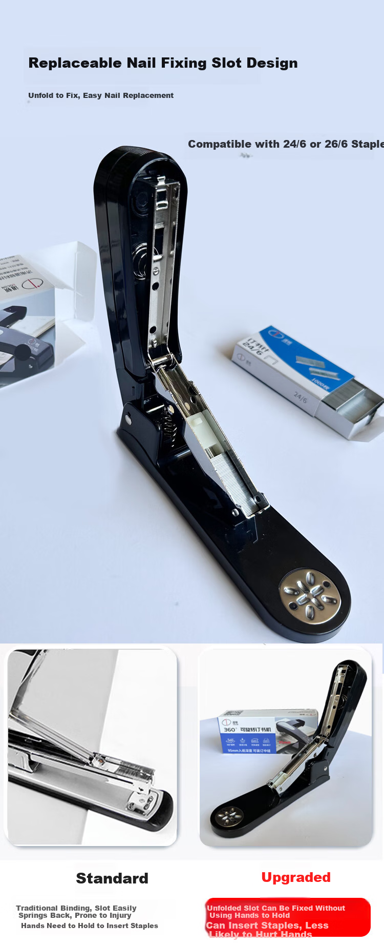 DOCON DC-F13 Manual Small Nail 25-Page White Labor-Saving Stapler, Home And Office Use Detachable File Stapler, 24/6 26/6 Type Staples 3