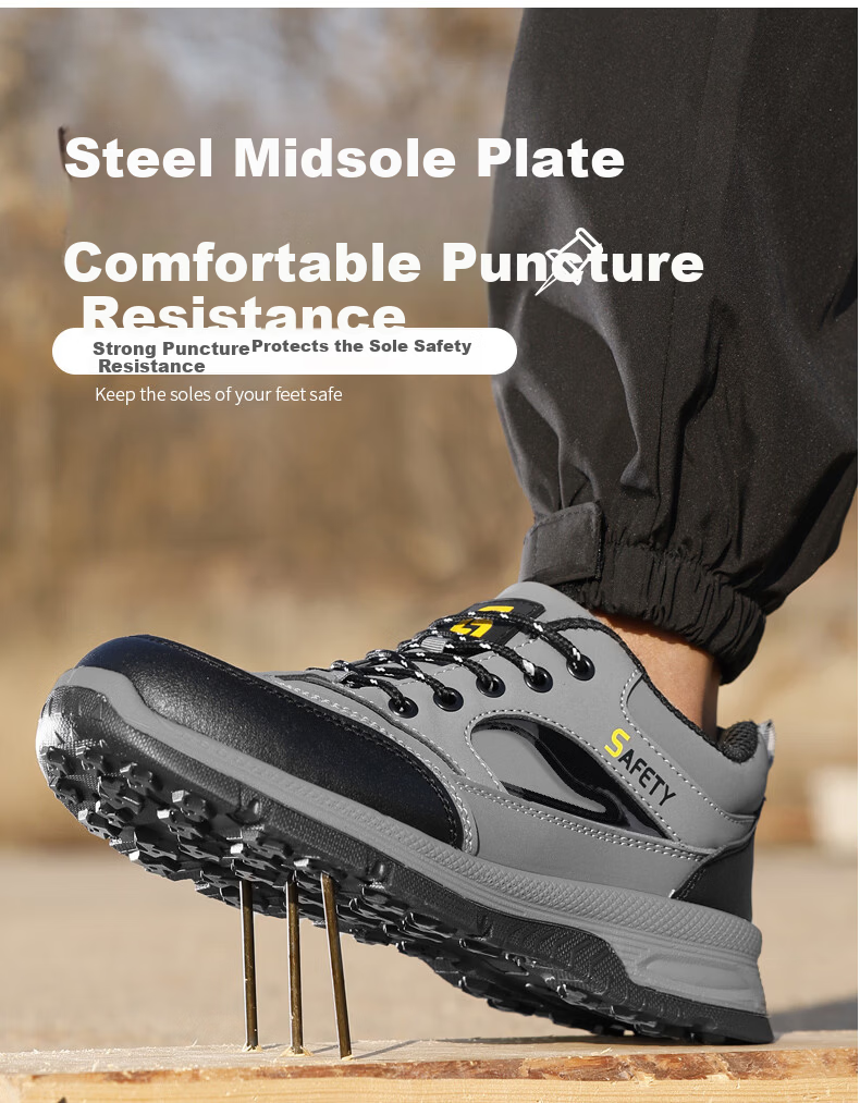GUYISA Safety Shoes for Men, Summer Breathable Steel Toe Cap, Anti-Smashing And Puncture-Resistant, Lightweight, Wear-Resistant, Construction Site Work Shoes F116F Size 41 10