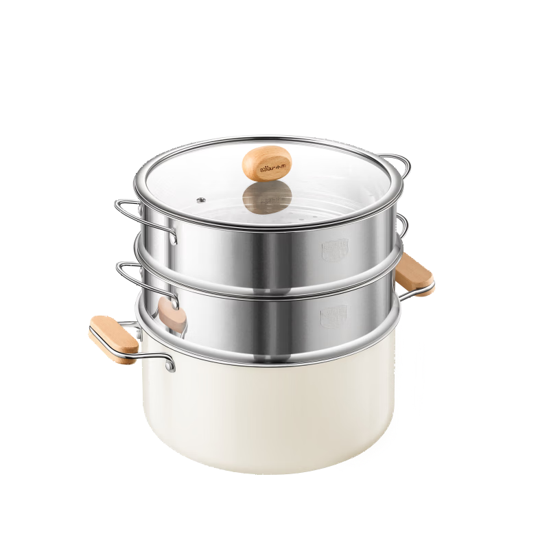 Bear Titanium Ceramic Three-Layer Steamer Large Capacity Soup Pot Household Steaming and Cooking Pot 26cm Gas Stove Compatible JG053-P03