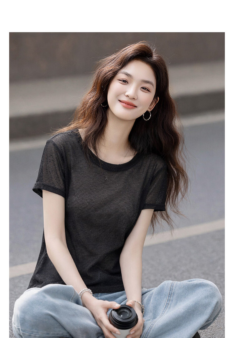 Demana Breathable Linen Summer Lightweight Mesh Round Neck Short Sleeve Slim Fit Casual Women's T-Shirt 3