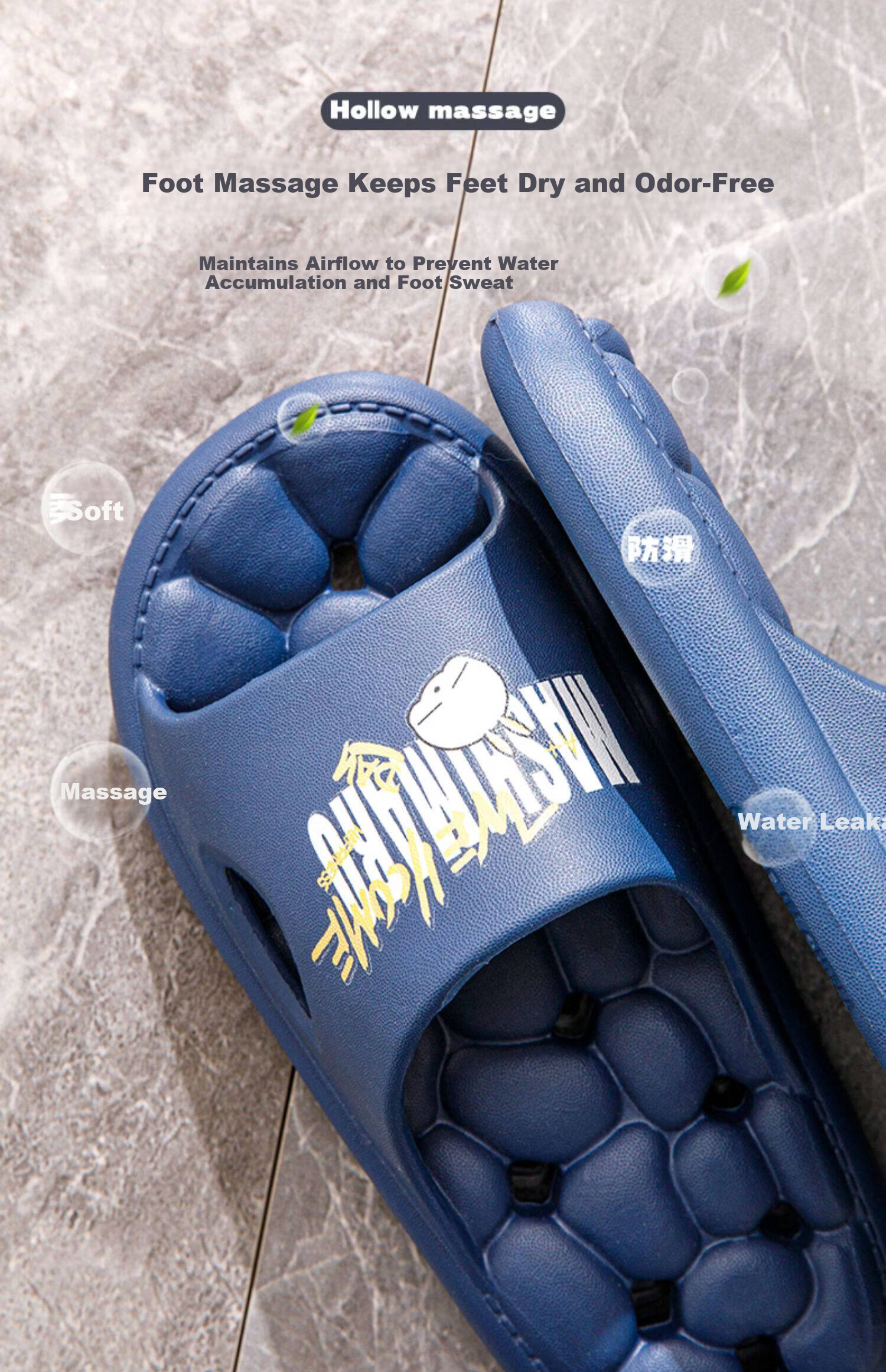 MashiMaro EVA Massage Quick-Dry Water-Draining Home Bathroom Shower Slippers for Men and Women 9