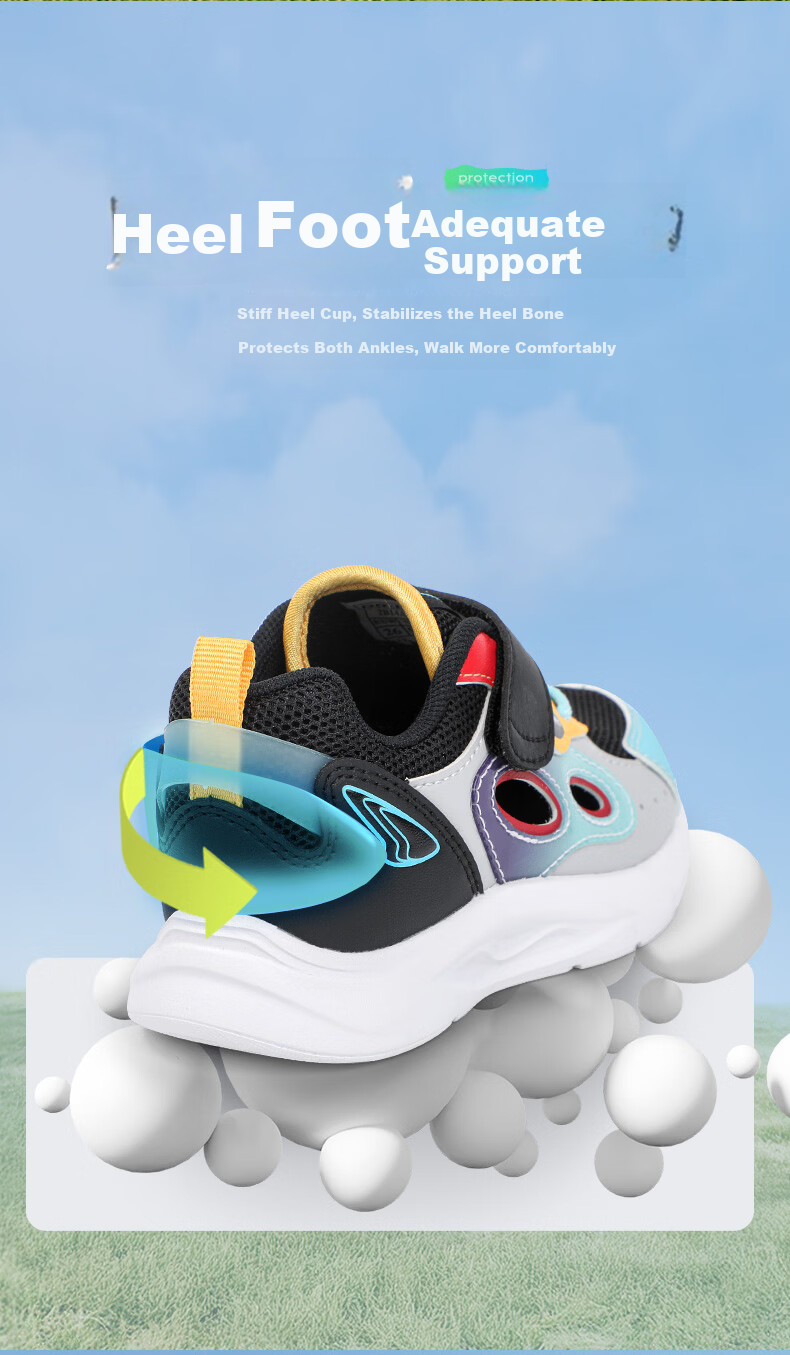 DR·KONG Toddler Sneakers Breathable Hollow Out Kids Shoes 2B14A1013AM Black/Grey/Blue Size 23 7