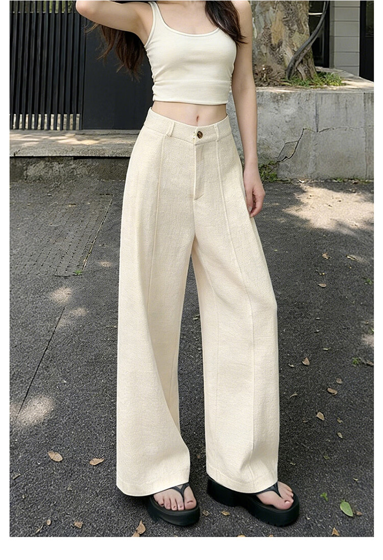 Free Style Wide-Leg Pants for Women Summer Thin 2026 New High Waist Loose Tencel Linen Straight Casual Pants 20
