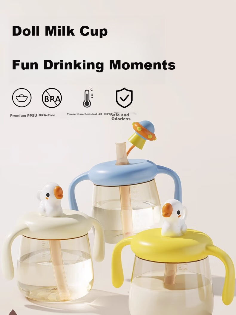 COODORA Children's Milk Cup PPSU Straw Cup 1-3 Years 6 Years Baby Feeding Bottle with Scale Direct Drinking Water Cup 330ml 1