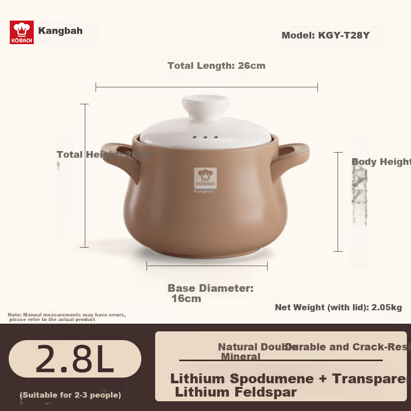 Kangbah Large Belly Clay Pot High-Temperature Resistant Crack-Resistant Ceramic Casserole for Claypot Rice, Herbal Medicine Decoction, Soup Stewing, Home Use