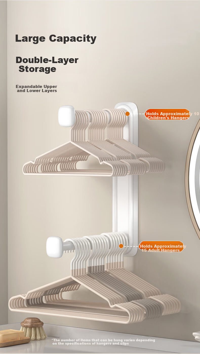 MUYA Clothes Hanger Storage Organizer, No Drilling Required, Foldable Drying Rack, Balcony Storage Shelf 4
