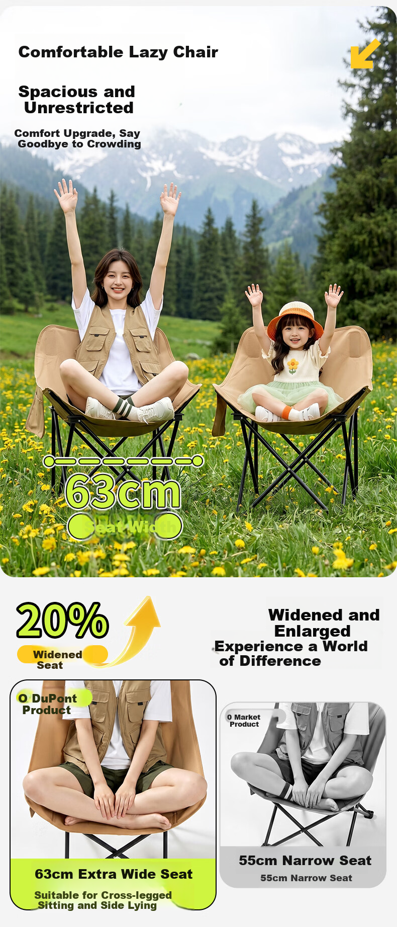 DU PONT Outdoor Folding Chair Camping Chair Picnic Moon Chair Portable Recliner Fishing Folding Stool 6