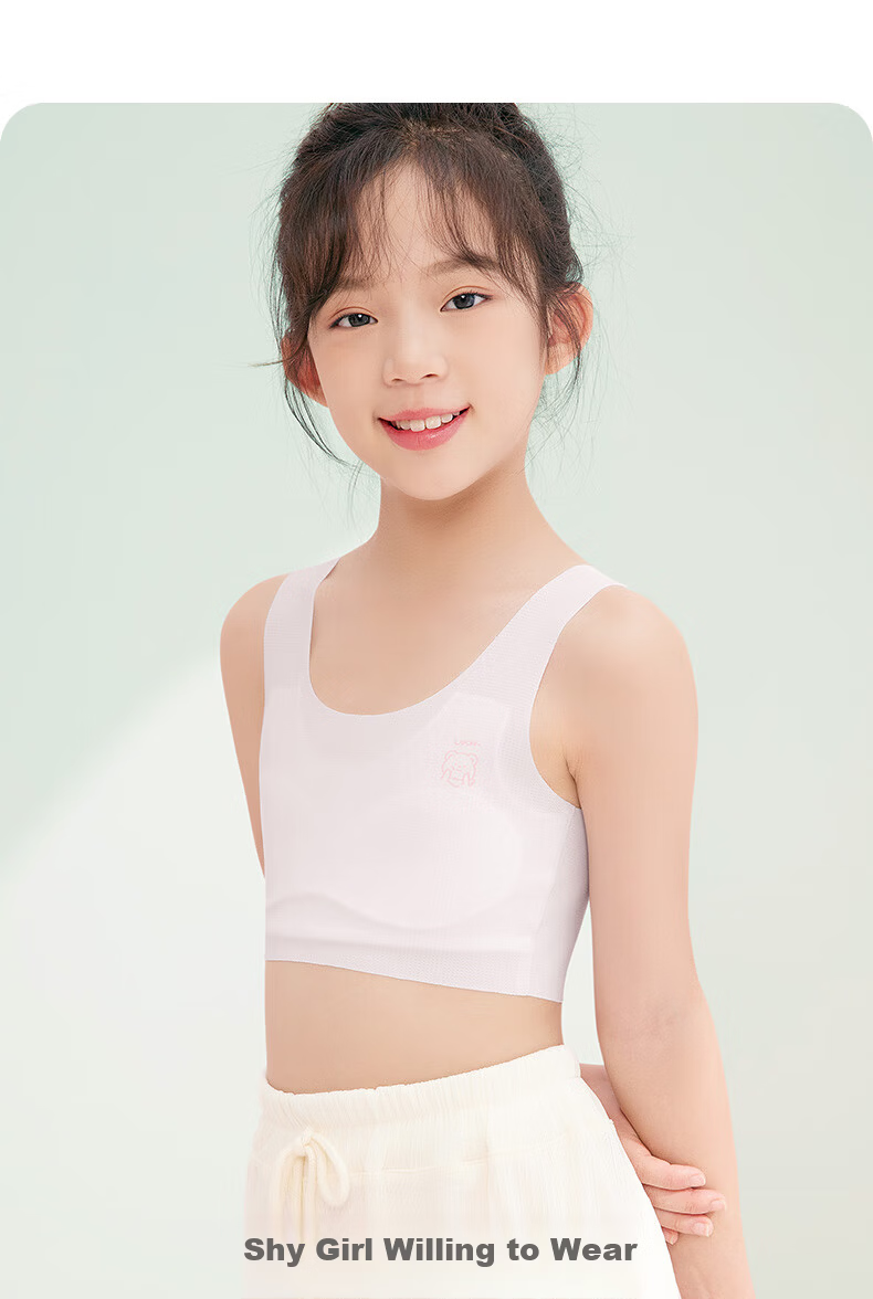 GUJIN 2-Pack Girls' Underwear Development Period 9-12 Years Thin Seamless Girls' Bra Elementary School Older Kids Sports Vest 5