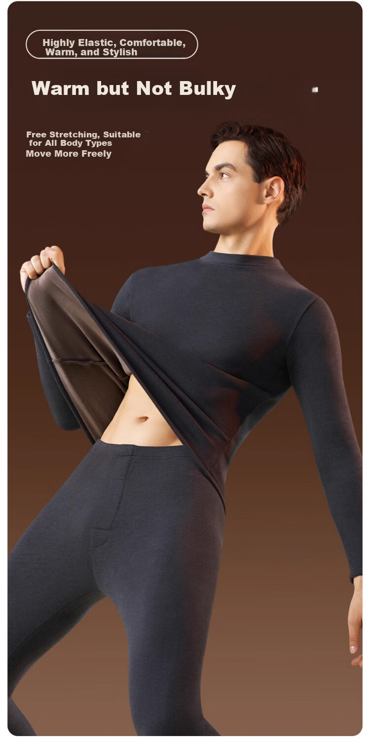 Zaisu Half Turtleneck Thermal Underwear Men Fleece Thickened Heat Retaining Warm Autumn Winter Cold Protection Innerwear Set 9