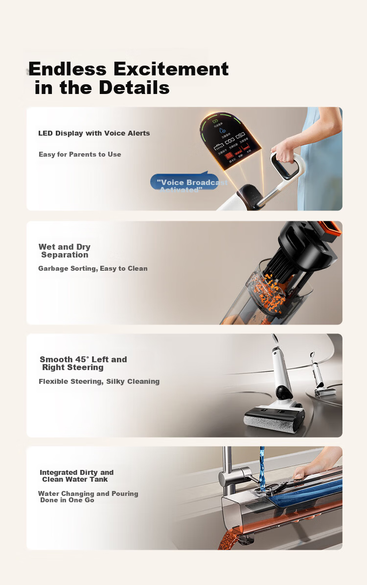 JD Jingzao Little Orca Plus Floor Washer 21KPa Suction 100℃ Hot Water Cleaning Wireless 3-in-1 Home Mop Vacuum Self-Cleaning Floor Cleaner Mother's Day Gift for Mom 25