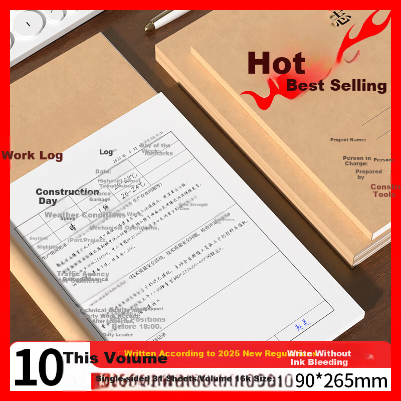SIMAA 16k Construction Logbook Daily Record Notebook Building Site Engineering Work Safety Supervisor Progress Notes Supervision Safety Book Set of 10