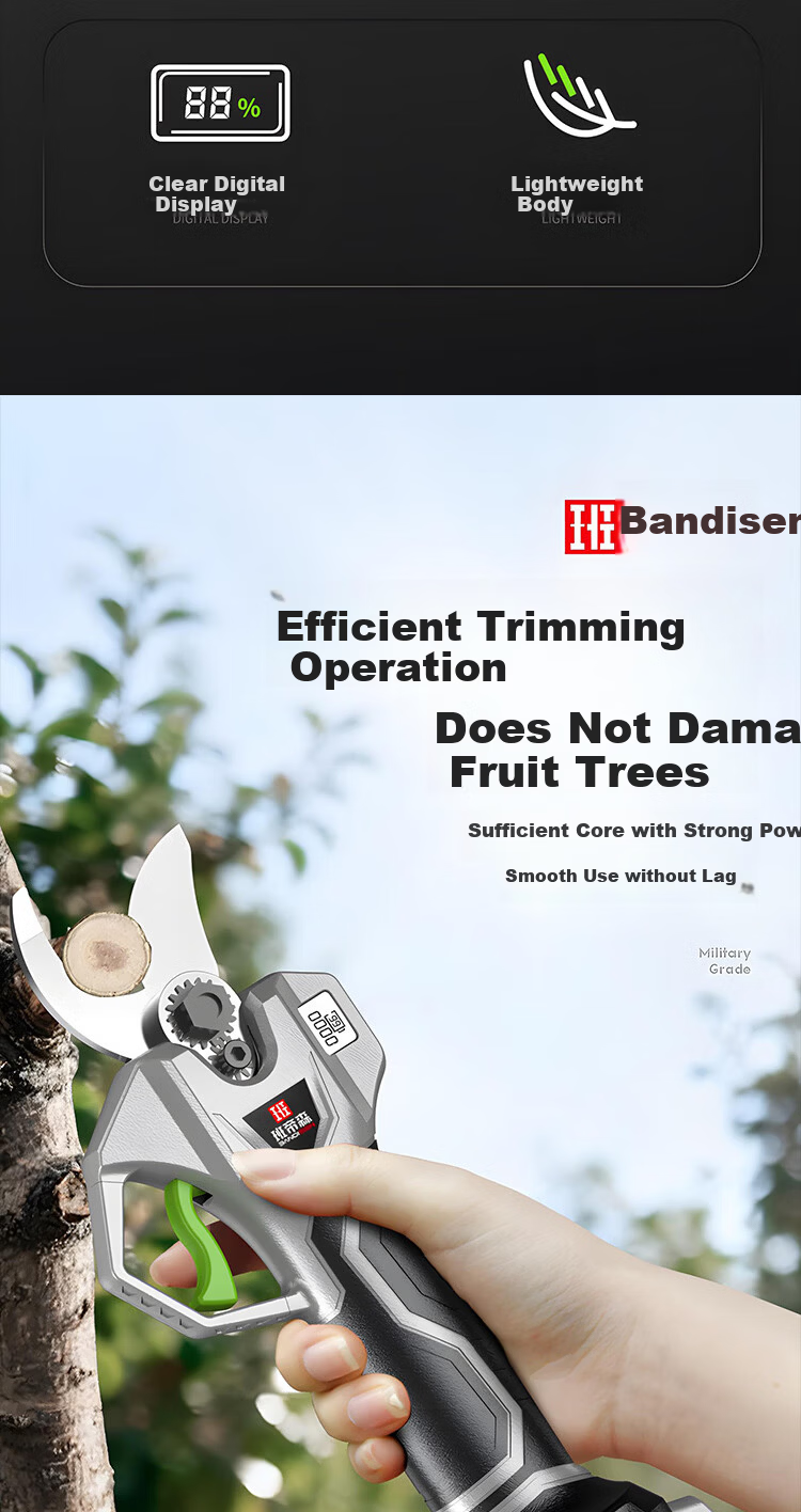 Bandison 21V Electric Pruning Shears High-Power Lithium Battery Garden Tree Branch Cutter Gardening Pruner 3