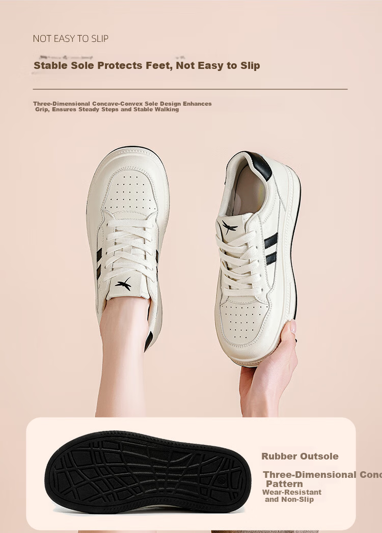Red Dragonfly Women's Thick Sole Commuter Height-Increasing Sneakers Soft Sole Sports Casual Simple White Shoes EXB160951 Beige Black Size 38 3