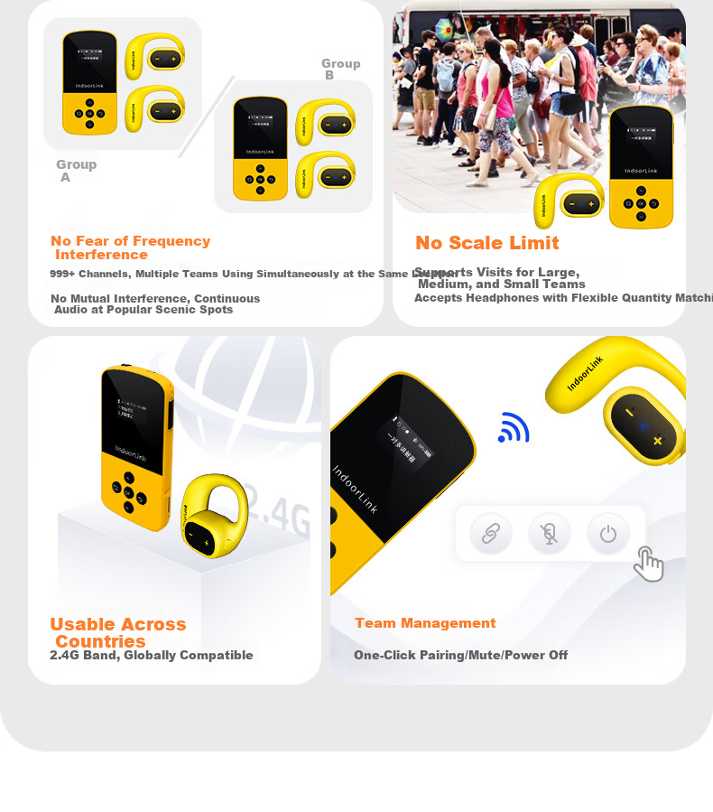 IndoorLink Wireless Tour Guide System One-to-Many Group Tour Guide for Scenic Spots Museums Memorial Halls Exhibition Halls Corporate Reception Multi-Person Guide Headset Educational Tour Guide Device 8