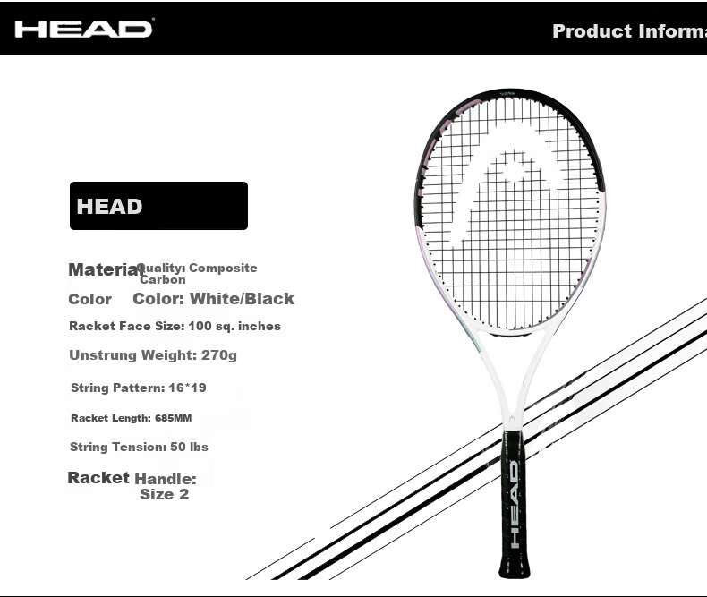 HEAD SPARK Beginner Professional Training Tennis Racket Carbon Composite Unibody Black and White with Tennis Trainer for Men and Women 1