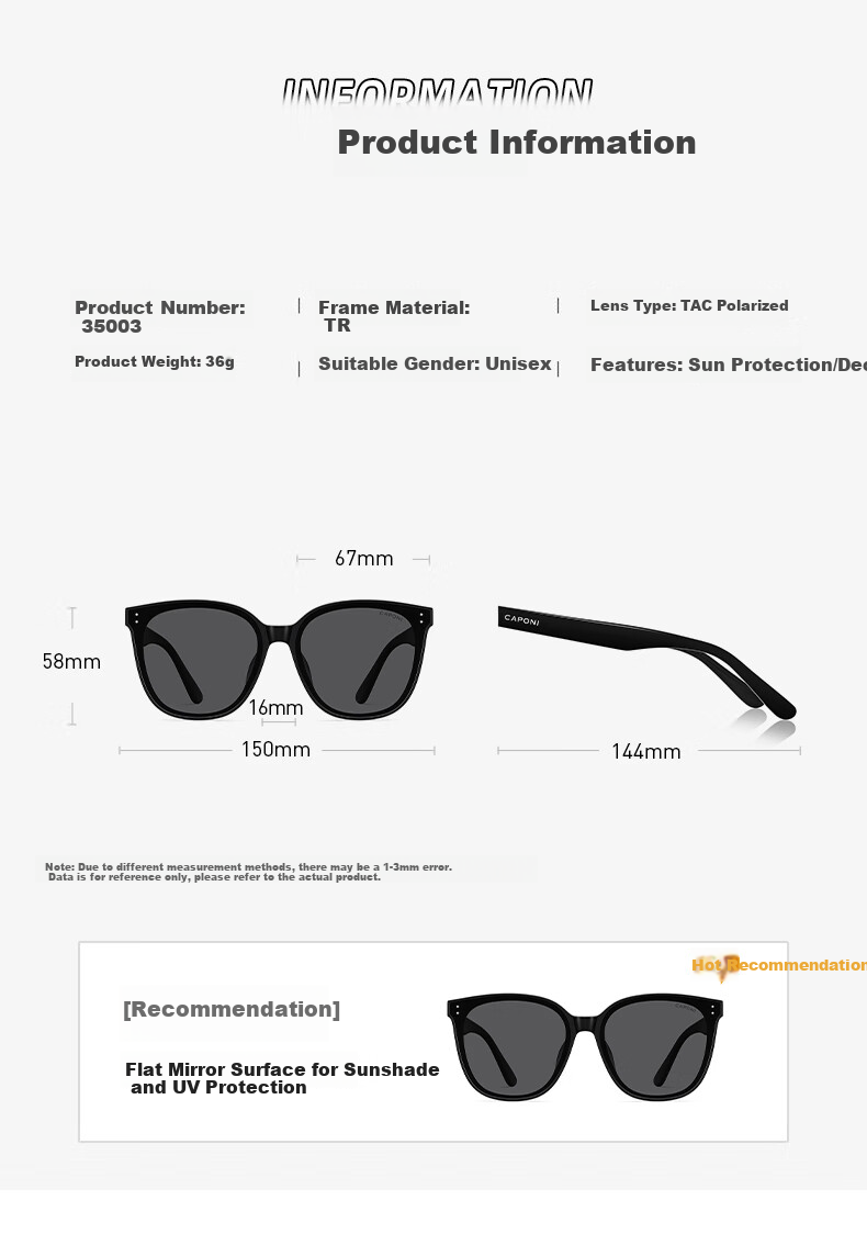 CAPONI Polarized Sunglasses UV Protection Driving Unisex Sun Glasses Large Face Gift 8