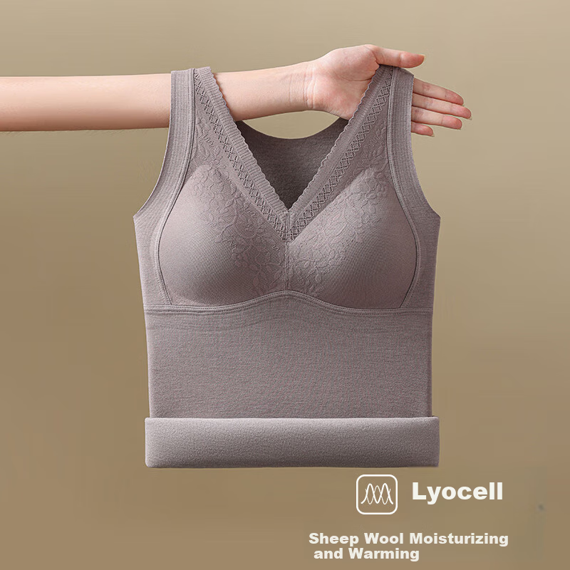 Urban Beauty Women's Thermal Vest with Padded Bra, Fleece-Lined Thickened Seamless Base Layer Vest for Autumn and Winter
