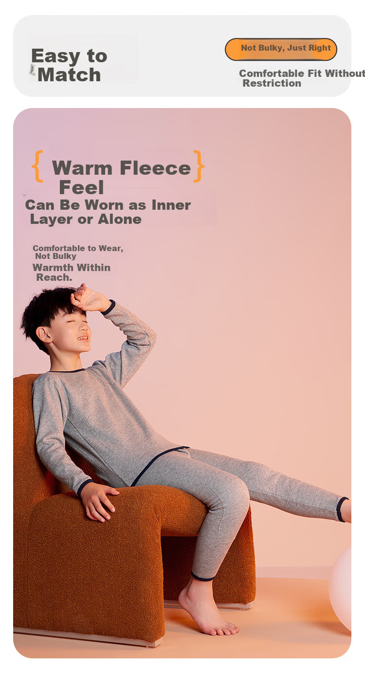 Hodohome Kids Thermal Underwear Boys A-Class Patch Stomach Warmer Back Protector Knee Pads Fleece Thickened Autumn Set 301 Blue 130 2